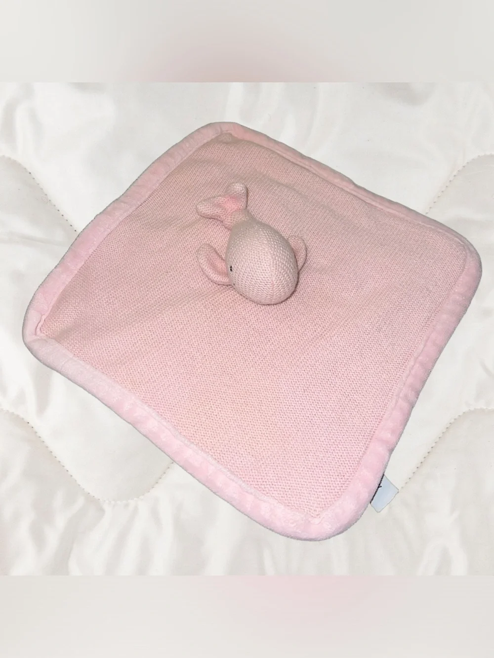 Peacock Alley Whale Baby Lovey Security Blanket Plush Knit Light Pink